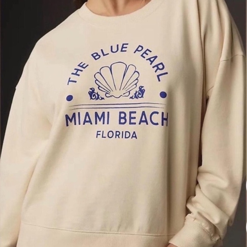 MAEVE ANTHROPOLOGIE XX-SMALL Blue‎ Pearl Miami Beach  Graphic Sweatshirt Cotton